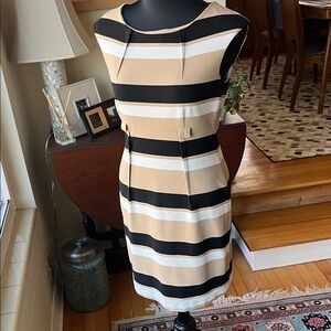 Calvin Klein Poly blend fitted striped sleeveless dress. 6.